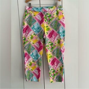 Lilly Pulitzer VTG Crop Pants Multicolor Patchwork Print Sz 8P Dopamine Beach